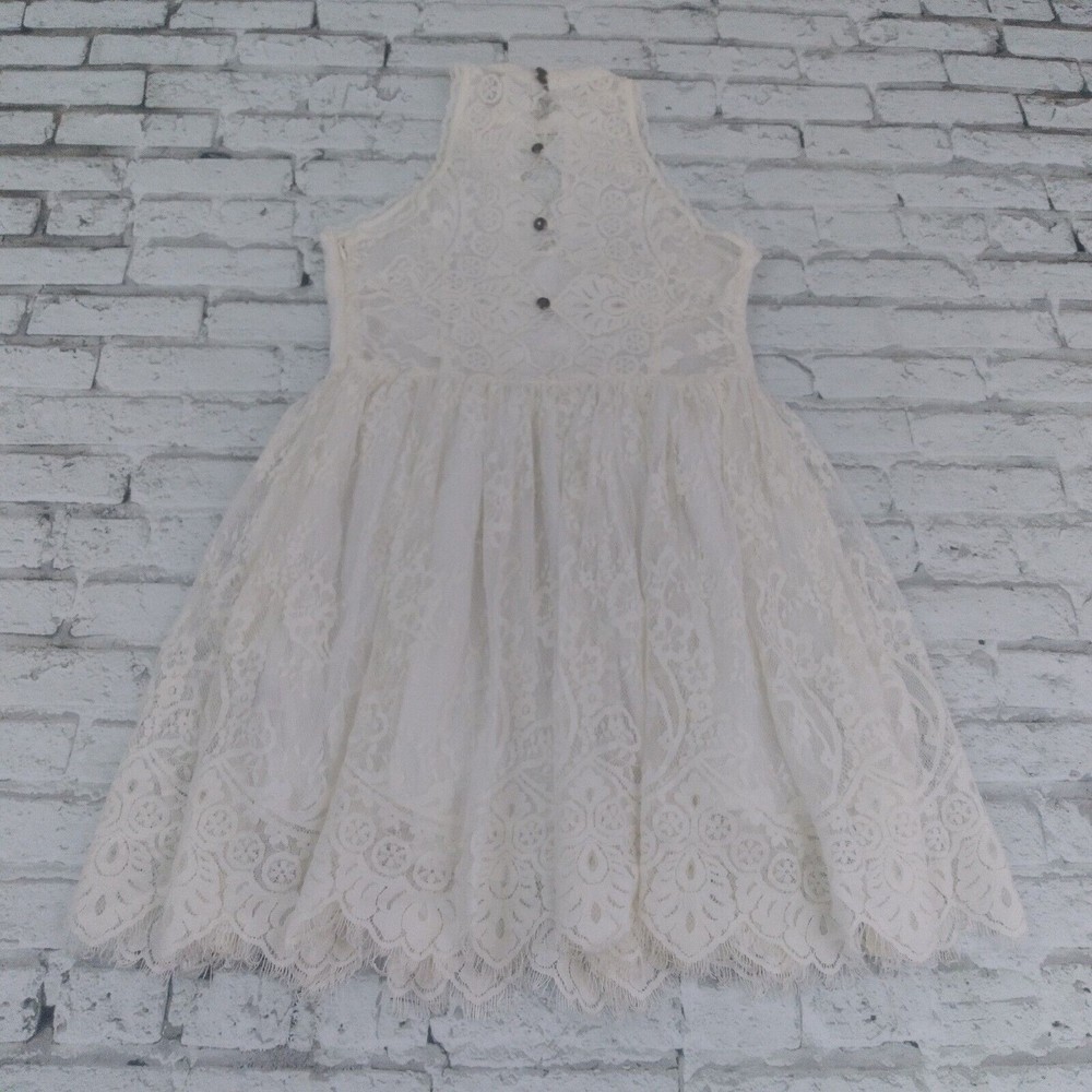 Free People Dress Womens 4 Ivory White Verushka Halter Neck Sleeveless Lace Mini - Picture 13 of 14